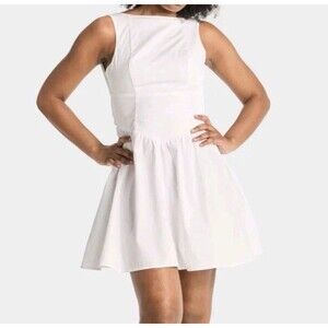 L Women's Short White Graduation Dress Big Bow Tie Back Mini A-Line Wild Fable